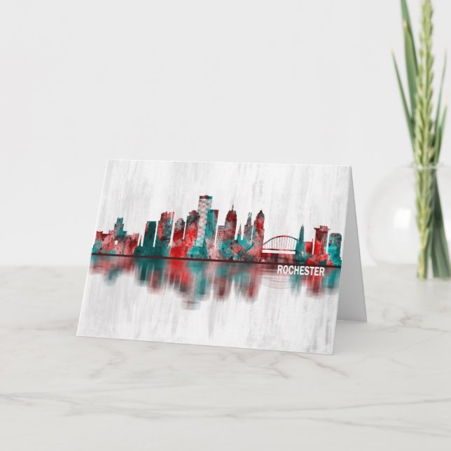 Tarjeta Festiva Rochester New York Skyline (Anverso)