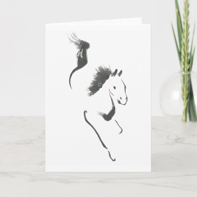 Tarjeta Festiva Rociada a la seguridad, año de Sumi-e del caballo (Anverso)