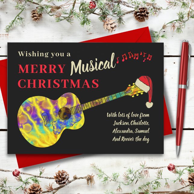 Tarjeta Festiva Rock and Roll Christmas Guitar (Rock and roll guitar christmas custom holiday greetings card for guitarist musician & music teacher)