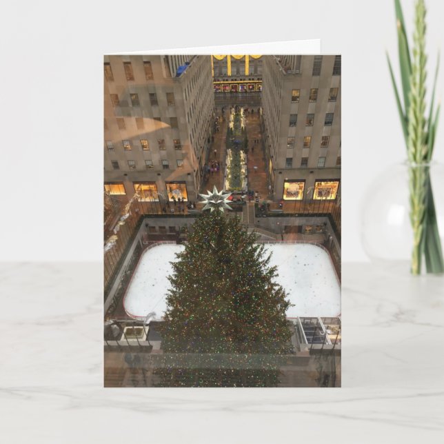 Tarjeta Festiva Rockefeller Center NYC Christmas Tree Holiday Rink (Anverso)