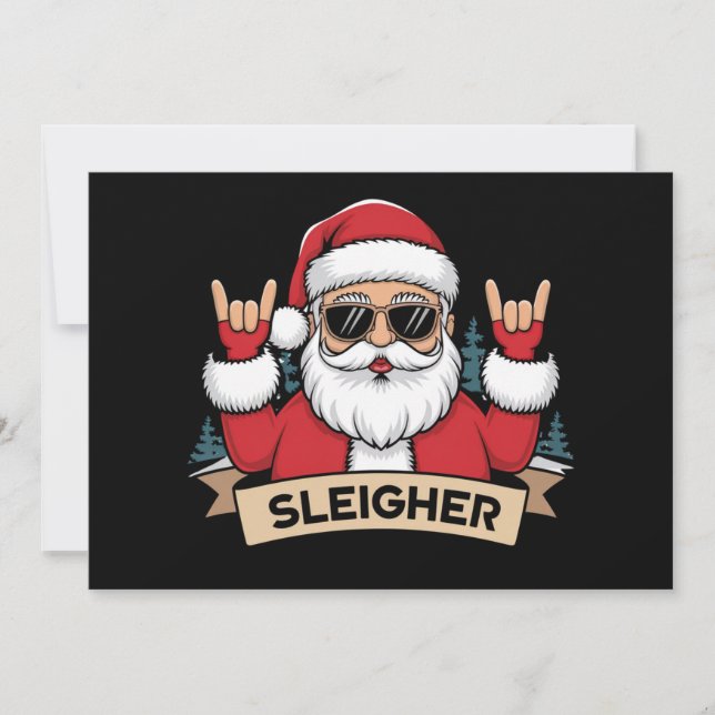 Tarjeta Festiva Rocker Santa Claus Navideño Sleigher  (Anverso)
