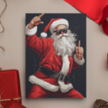 Tarjeta Festiva Rockero bailarín Santa<br><div class="desc">Este diseño fue creado a través del arte digital y puede ser personalizado en el área que proporciona cambiando la foto y/o el texto. O puede personalizarse eligiendo la opción de hacer clic en el personalizar y borrar o cambiar el color del fondo, agregar texto, cambiar el color o estilo...</div>
