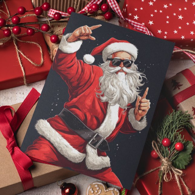 Tarjeta Festiva Rockero bailarín Santa (Subido por el creador)