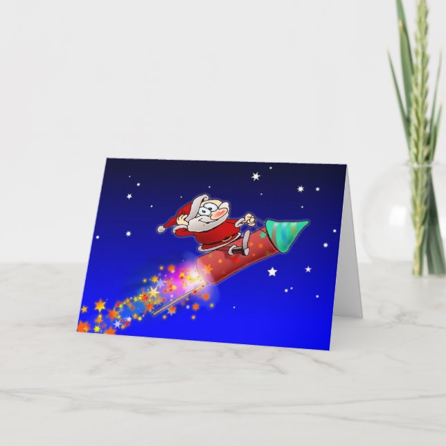 Tarjeta Festiva Rocket Santa 02 (Anverso)