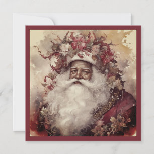 Tarjeta Festiva Rococo Black Santa White Beard Plum Greeneration