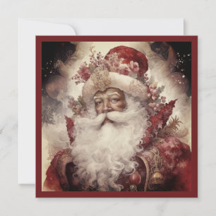 Tarjeta Festiva Rococó Santa Claus Negro Barba Blanca Cielo Estrel