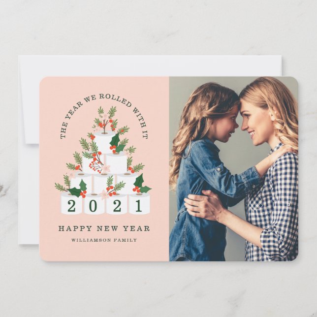 Tarjeta Festiva Rodado Con Ti Navidades Fotografía De Árbol De Pap (Anverso)