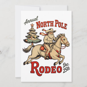 Tarjeta Festiva Rodeo Anual del Polo Norte 25 de Dic Cowboy Santa 