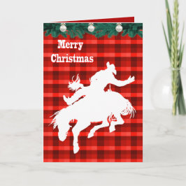 Tarjeta Festiva Rodeo Occidental Cowboy Bronc Riding Plaid