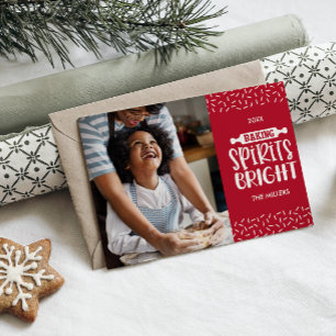 Tarjeta Festiva Roja   Navidades que hornean la foto brillante de 