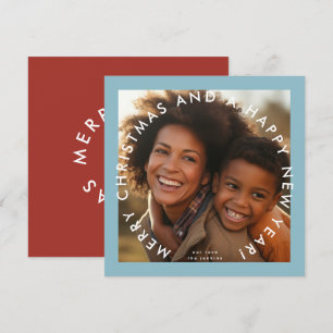 Tarjeta Festiva Rojo azul moderno Feliz Año Nuevo Plaza de la foto