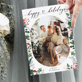 Tarjeta Festiva Rojo blanco de una sola foto mínima