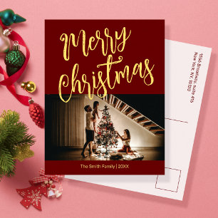 Tarjeta Festiva Rojo brillante con tus Navidades de fotos