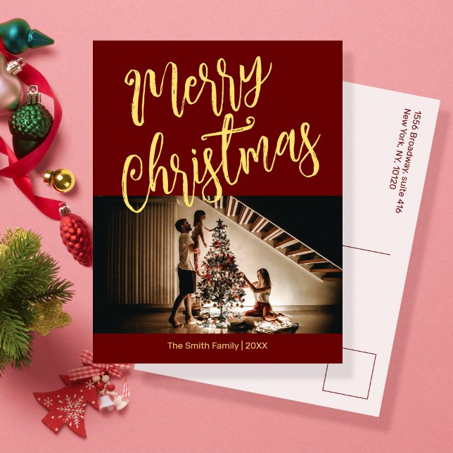 Tarjeta Festiva Rojo brillante con tus Navidades de fotos (Subido por el creador)