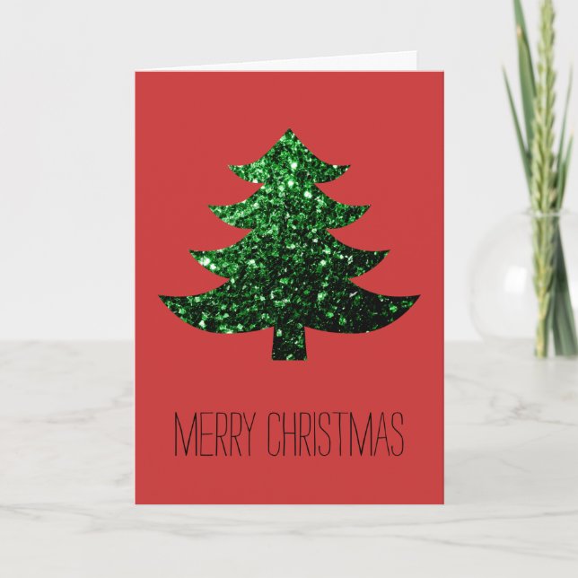 Tarjeta Festiva Rojo brillante de la chispa del verde del árbol de (Anverso)