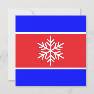 Tarjeta Festiva Rojo Brillante Festivo Rayas Azul Blanco Copo de N