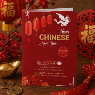 Tarjeta Festiva Rojo chino Feliz Año Nuevo Lunar de la Serpiente D