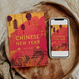 Tarjeta Festiva Rojo chino Feliz Año Nuevo Lunar de la Serpiente d