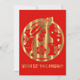Tarjeta Festiva Rojo Dorado Año Nuevo Chino del Conejo