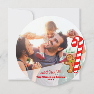 Tarjeta Festiva Rojo dulce XmaS Gingerbread-Candy Cane-Odd 1 Ronda