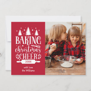 TARJETA FESTIVA ROJO   FOTO ÚNICA DE BAKING NAVIDADES CHEER
