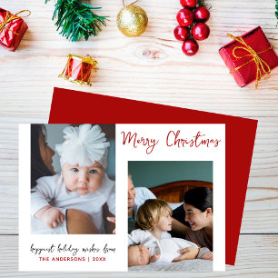 Tarjeta Festiva Rojo Minimalista Moderno Foto Felices Fiestas