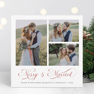Tarjeta Festiva Rojo Moderno Elegante Merry & Married Script 3 Fot