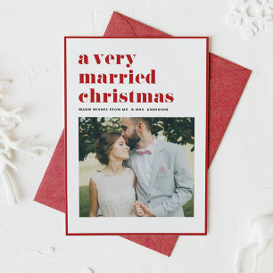 Tarjeta Festiva Rojo Navidades muy casados Boda moderno de fotogra