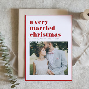 Tarjeta Festiva Rojo Navidades muy casados Boda moderno de fotogra