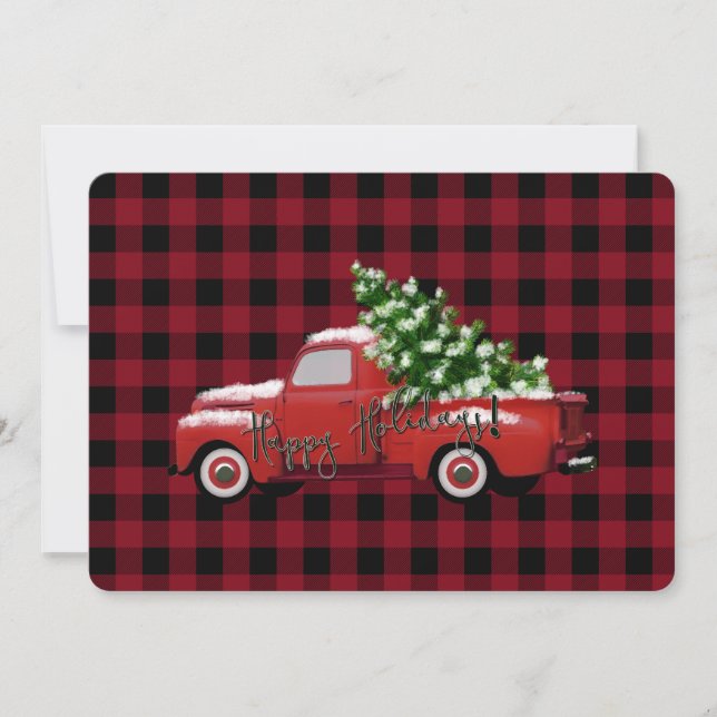 Tarjeta Festiva Rojo negro lumberjack plaudido | Camión Rojo Vinta (Anverso)