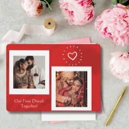 Tarjeta Festiva Rojo nuestro primer Diwali Juntos Fotos Saludos