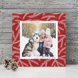 Tarjeta Festiva Rojo | Pine Branch Navidades Photo Square