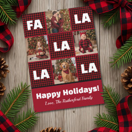 Tarjeta Festiva Rojo Plaid Rústico Fa La La Foto Personalizada Nav