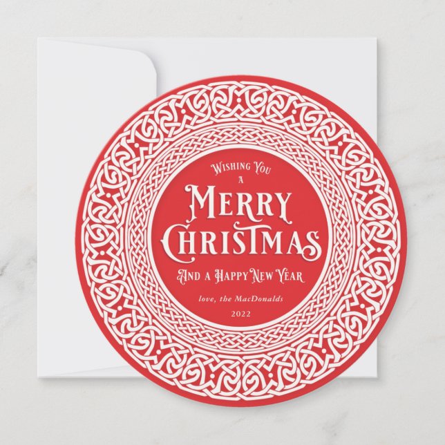 Tarjeta Festiva Rojo redondo vintage + Celta blanco apagado (Anverso)