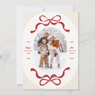 Tarjeta Festiva Rojo retro trendy dobla foto ovalada feliz San Val