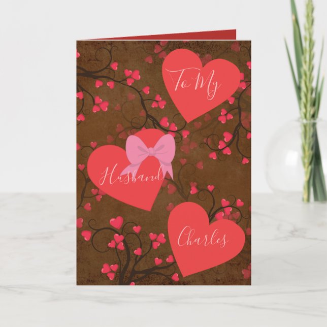 Tarjeta Festiva Rojo romántico y marrón para mi esposo en San Vale (Anverso)
