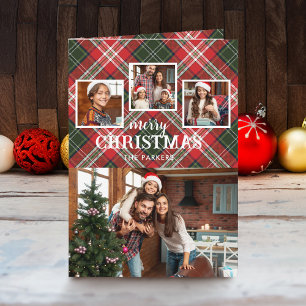 Tarjeta Festiva Rojo/Verde Escocés Navideño Merry Christmas 4-Foto