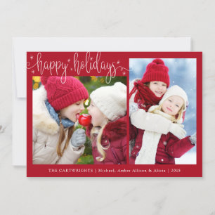 Tarjeta Festiva Rojo y blanco FELICES VACACIONES Estrellas