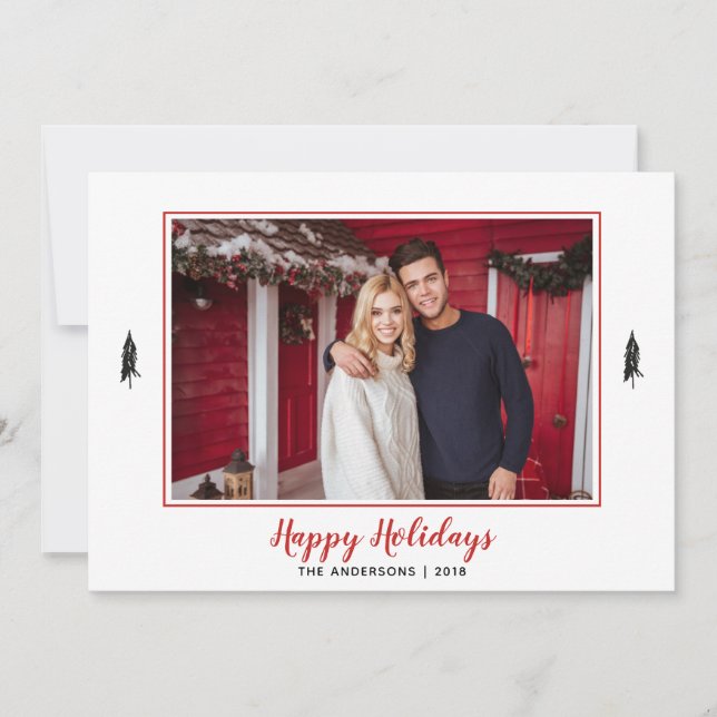 Tarjeta Festiva Rojo y blanco Gingham Flannel Foto Árbol de Navida (Anverso)