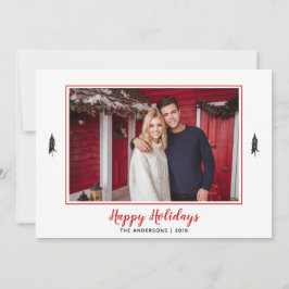 Tarjeta Festiva Rojo y blanco Gingham Flannel Foto Árbol de Navida