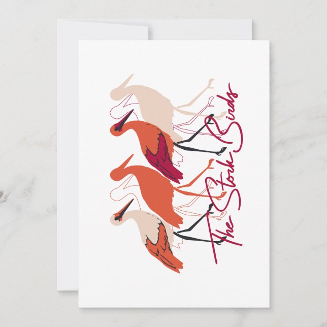 Tarjeta Festiva Rojo y blanco Los pájaros de la cigüeña II (Anverso)