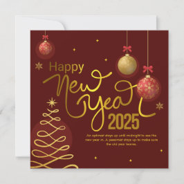 Tarjeta Festiva Rojo y Dorado Elegante Feliz Año Nuevo