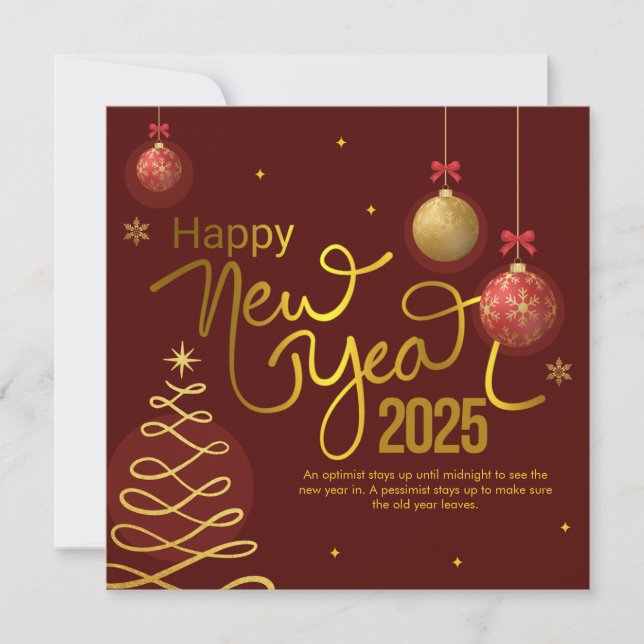 Tarjeta Festiva Rojo y Dorado Elegante Feliz Año Nuevo (Anverso)