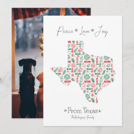 Tarjeta Festiva Rojo y Verde Patrón de Arte de Línea de Texas