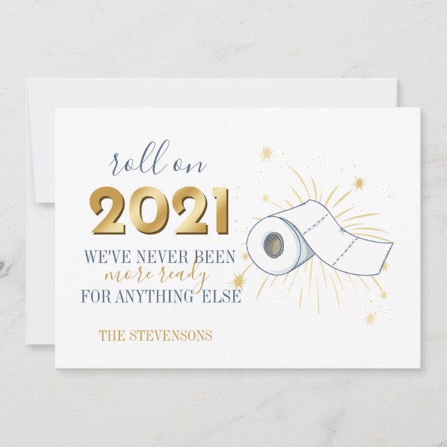 Tarjeta Festiva Roll On 2021 Feliz Año Nuevo Gracioso Personalizac (Anverso)