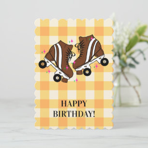 Tarjeta Festiva Roller Skate Skate Peach Gingham Birthday