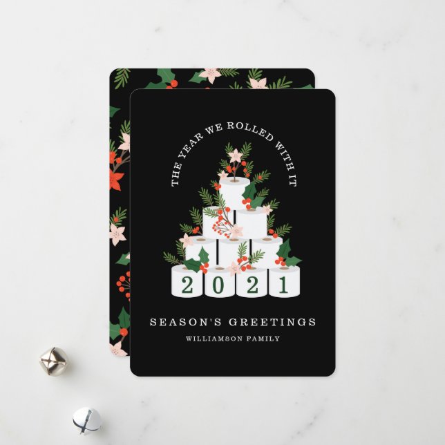Tarjeta Festiva Rolling With It Navidades Toilet Paper Tree Black (Anverso/Reverso In Situ)