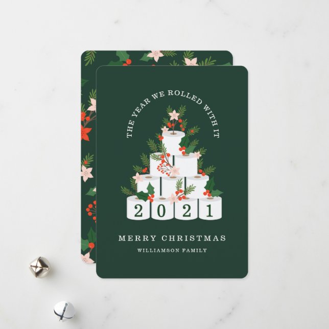 Tarjeta Festiva Rolling With It Navidades Toilet Paper Tree Green (Anverso/Reverso In Situ)