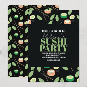 Tarjeta Festiva Rolos de fiesta de sushi negro moderno cumpleaños 