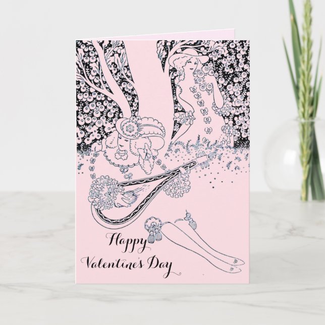 Tarjeta Festiva ROMANCE el día de San Valentín, AMANTES ROMÁNTICOS (Anverso)